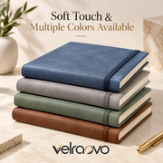 velraovo™ A5 Hardcover Journal - Soft Touch PU Leather Notebook with Elastic Closure, Ribbon Bookmark & Expandable Pocket, Thick No-Bleed Lined Paper for Office, School & Daily Planning (Classic Morandi Colors)