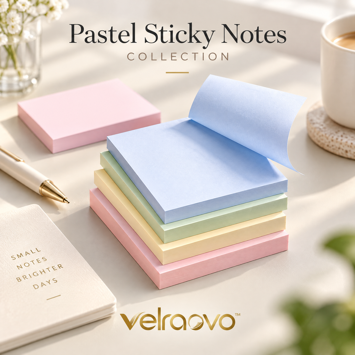 velraovo™ Pastel Sticky Notes Set - 3x3 Inch Self-Stick Memo Pads, Strong Adhesive Aesthetic Sticky Notes for Wall, Computer, Fridge & Office Organization (Soft Morandi Shades)