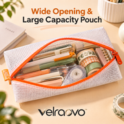 velraovo™ Large Capacity Transparent Mesh Pencil Case - Aesthetic Grid Pen Pouch Organizer with Smooth Zipper for School Supplies, Makeup Brushes & Office Desk Storage