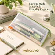 velraovo™ Large Capacity Transparent Mesh Pencil Case - Aesthetic Grid Pen Pouch Organizer with Smooth Zipper for School Supplies, Makeup Brushes & Office Desk Storage