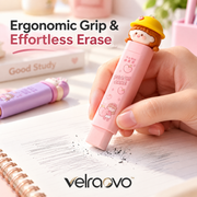velraovo™ Retractable Pen-Shape Mechanical Eraser - Cute Kawaii Push-Style Eraser Tool with Refillable Core, Clean Erase Rubber for Sketching, Drafting & School Students
