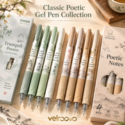 velraovo™ Poetic Theme Aesthetic Gel Pen Set - 4Pcs 0.5mm Extra Fine Black Ink Pens with Vintage Literary Design, Smooth Writing Luxury Stationery Gift for Writers and Students