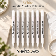 velraovo™ Acrylic Paint Marker Pens Set - 8 Pack White Fine Tip Waterproof Paint Pens for Rock Painting, Wood, Canvas, Glass, Ceramic, Metal & DIY Craft Projects (Fade-Resistant)