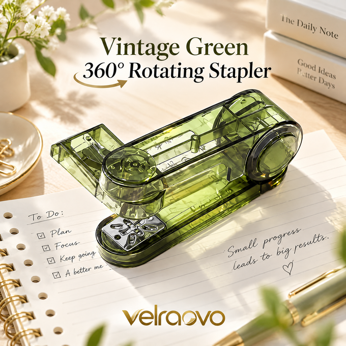 velraovo™ 360-Degree Rotatable Desktop Stapler - Effortless Swing Stapler with Transparent Aesthetic Design, Heavy-Duty Binding Tool for Office, School, Crafting & Booklet Making