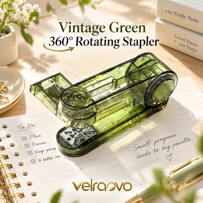 velraovo™ 360-Degree Rotatable Desktop Stapler - Effortless Swing Stapler with Transparent Aesthetic Design, Heavy-Duty Binding Tool for Office, School, Crafting & Booklet Making