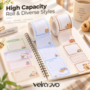 velraovo™ Pull-Out Roll Sticky Notes Dispenser Set - Chubby Panda Aesthetic Memo Pads, Self-Adhesive Tearable List Paper for To-Do Lists, Study Reminders & Office Organization